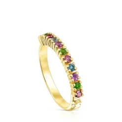 Silver vermeil TOUS Straight Half wedding ring with gemstones