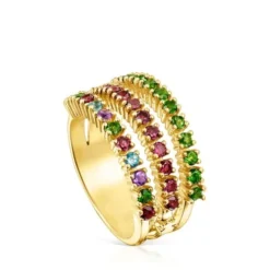 Silver Vermeil TOUS Straight Triple ring with gemstones