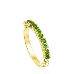 Silver vermeil TOUS Straight Half wedding ring with chrome diopsides