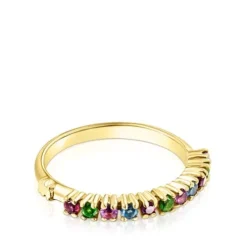 Silver vermeil TOUS Straight Half wedding ring with gemstones