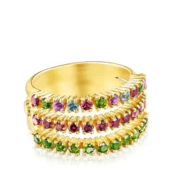 Silver Vermeil TOUS Straight Triple ring with gemstones