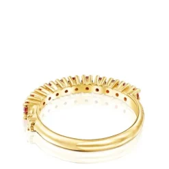 Silver vermeil TOUS Straight Half wedding ring with rhodolites