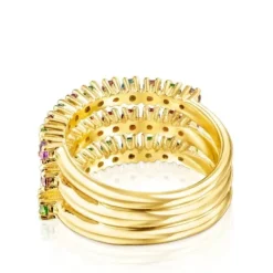 Silver Vermeil TOUS Straight Triple ring with gemstones
