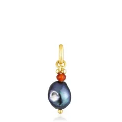 Silver vermeil Virtual Garden Pendant with treated cultured pearl and cornelian