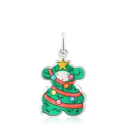 Silver Xmas Collection tree bear Pendant with mother-of-pearl