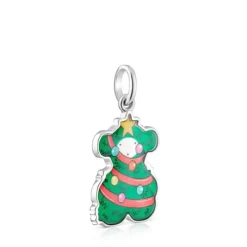 Silver Xmas Collection tree bear Pendant with mother-of-pearl