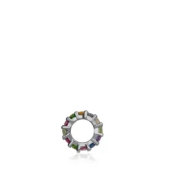 Small Dark Silver Shield Pendant with Gemstones