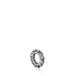 Small Dark Silver Shield Pendant with Gemstones