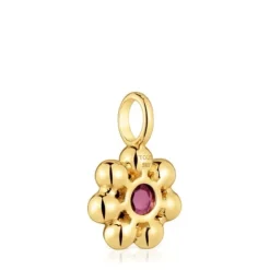 Small flower Pendant with 18kt gold plating over silver and rhodolite Sugar Party