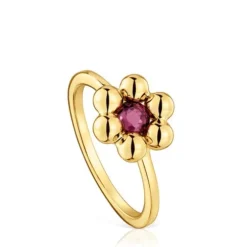 Small flower Ring with 18kt gold plating over silver and rhodolite Sugar Party