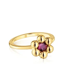 Small flower Ring with 18kt gold plating over silver and rhodolite Sugar Party
