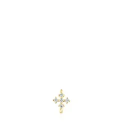 Small gold Cross hoop earring with diamonds Les Classiques
