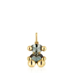 Small 18kt gold plating over silver bear motif Pendant with laboratory-grown green spinel Color Bear LGG