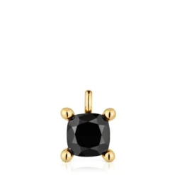 Small 18kt gold plating over silver bear Pendant with onyx Color Black