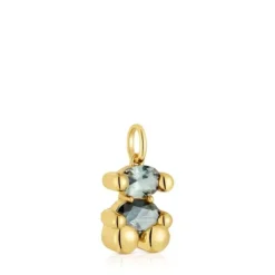 Small 18kt gold plating over silver bear motif Pendant with laboratory-grown green spinel Color Bear LGG