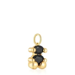 Small 18kt gold plating over silver with onyx bear motif Pendant Color Bear