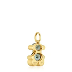 Small 18kt gold plating over silver bear motif Pendant with laboratory-grown green spinel Color Bear LGG