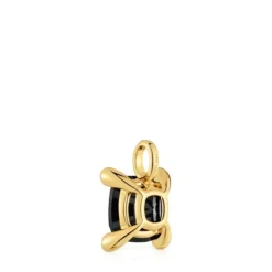 Small 18kt gold plating over silver bear Pendant with onyx Color Black