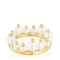 Small 18kt gold-plated silver and cultured pearls Ring Sugar Party