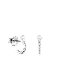 Small Les Classiques Earrings in White gold with Diamonds and Pearl