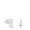 Small 12 mm silver bear Earrings with cultured pearls I-Bear