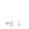 Small 8 mm silver bear Earrings with cultured pearls I-Bear