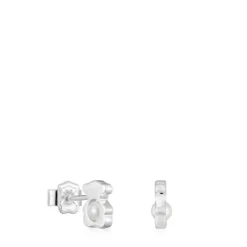 Small 8 mm silver bear Earrings with cultured pearls I-Bear