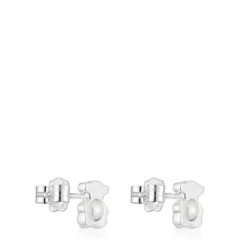 Small 8 mm silver bear Earrings with cultured pearls I-Bear