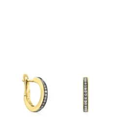 Small Nocturne disc Earrings in Silver Vermeil with Diamonds