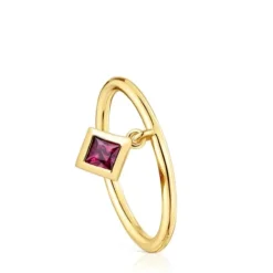 Small Ring with 18kt gold plating over silver and rhodolite charm TOUS Basic Colors