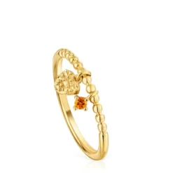 Small Ring with 18kt gold plating over silver and orange garnet TOUS Grain