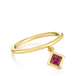Small Ring with 18kt gold plating over silver and rhodolite charm TOUS Basic Colors