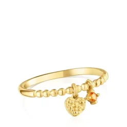 Small Ring with 18kt gold plating over silver and orange garnet TOUS Grain
