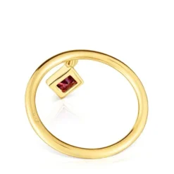 Small Ring with 18kt gold plating over silver and rhodolite charm TOUS Basic Colors