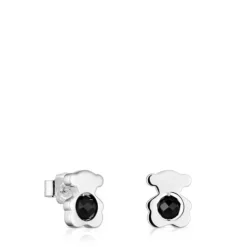 Small silver and onyx 10 mm bear Earrings I-Bear