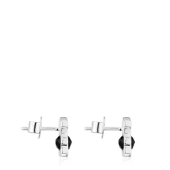 Small silver and onyx 10 mm bear Earrings I-Bear