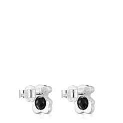 Small silver and onyx 10 mm bear Earrings I-Bear