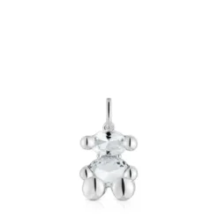 Small silver and rock crystal quartz bear motif Pendant Color Bear