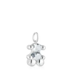 Small silver and rock crystal quartz bear motif Pendant Color Bear