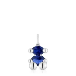 Small silver bear motif Pendant with laboratory-grown blue sapphire Color Bear LGG