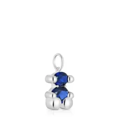Small silver bear motif Pendant with laboratory-grown blue sapphire Color Bear LGG