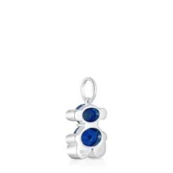Small silver bear motif Pendant with laboratory-grown blue sapphire Color Bear LGG