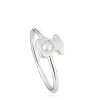 Small silver bear Ring with cultured pearl I-Bear