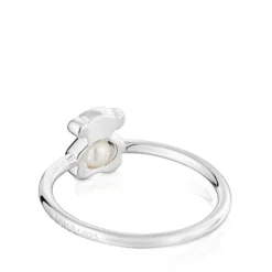 Small silver bear Ring with cultured pearl I-Bear