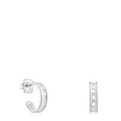 Small silver TOUS Bear Row hoop earrings with silhouette