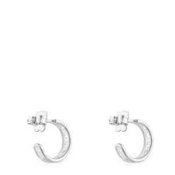 Small silver TOUS Bear Row hoop earrings with silhouette