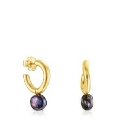 Small silver vermeil Hav Hoop earrings with gray pearl