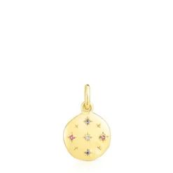 Small silver vermeil Magic Nature disc Pendant with gemstones