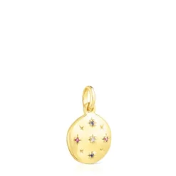 Small silver vermeil Magic Nature disc Pendant with gemstones