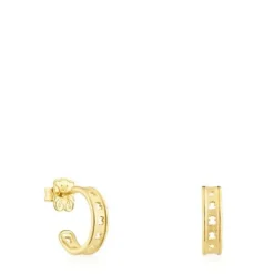 Small silver vermeil TOUS Bear Row hoop earrings with silhouette